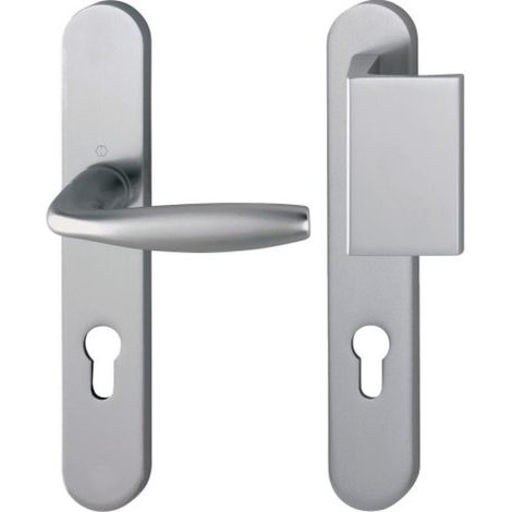 Ensemble de béquille New York - HOPPE AG - Noir mat - Plaque 234 x 38 mm - entraxe de fixation 195 mm - Palière - clé I (1/4)