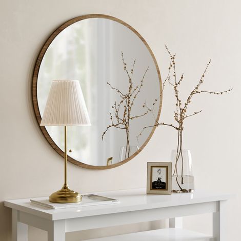 Miroir mural rond en MDF 60 cm Orion - Noyer (1/5)