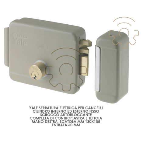 Serrure A lectrique Yale pour portails A droite EntrA e 130 x 105 mm Verrou autobloquant A cylindre interne et externe de 60 mm avec contreplaque de verriA re
