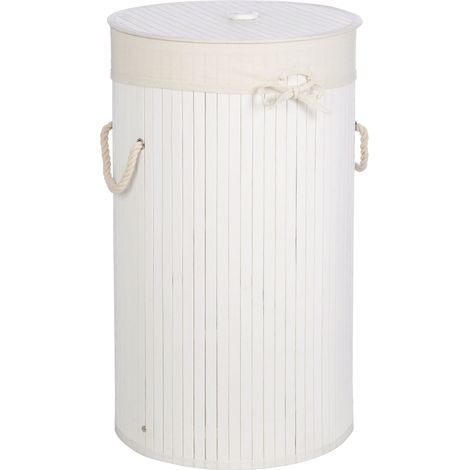 Premier Housewares Kankyo Round White Bamboo Laundry Hamper