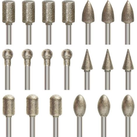 CSPARKV 20 Pcs Ensemble de Fraises Rotatives Diamant, Jeu de Mèches de Gravure avec Tige de 3 mm (1/8"), Mèche Revêtu de Diamant pour Outil Rotatif Meulage, Polissage, Gravure de Bricolage,perçage (1/5)