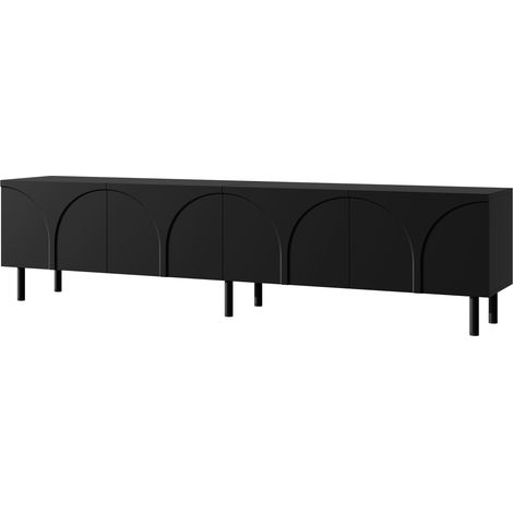 Meuble TV avec 4 portes, 2 espaces de rangement séparés, pieds métalliques, noir, 180x35x49 cm (1/5)