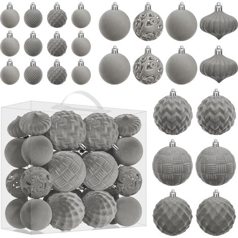 Set 46 Sfere Natalizie Albero Natale Diverse Grigie Plastica (1/5)