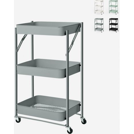 Carrello da cucina pieghevole portavivande 3 ripiani con ruote Pikas - Grigio Scuro