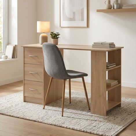 Bureau bois avec tiroirs et étagère (1/5)