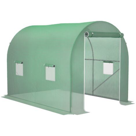 royaluxe -Outsunny Serre de Jardin Tunnel Surface Sol 6 m² 3L x 2l x 2,10H m châssis Tubulaire renforcé Porte zippée 4 fenêtres enroulables Vert (1/5)