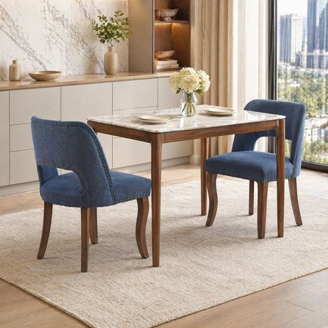 Chaise salle manger lot de 2 en chenille bleue OKMYHOME (1/5)