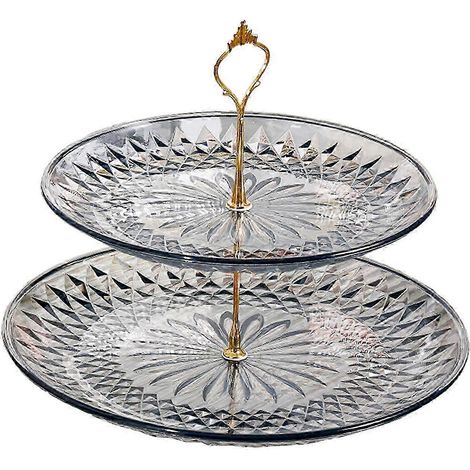 Plateau de rangement rond à étages, organisateur de cuisine, plat de service pour décoration d'anniversaire ou d'anniversaire de mariage-Double Layer M-Grey (1/5)