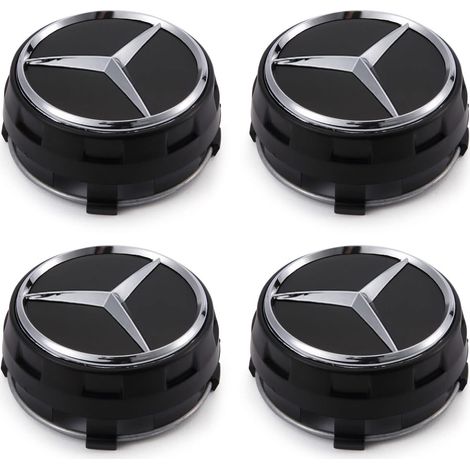 4 caches-moyeux pour jantes en alliage, caches de roues Mercedes-Benz, Noir, 75 mm