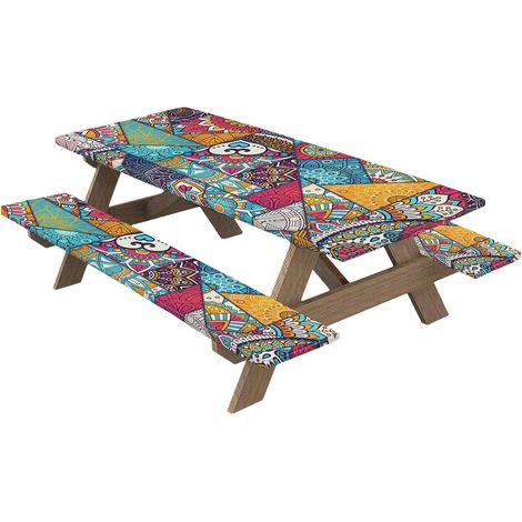 Housses de table de pique-nique élastiques Nappe élastique d'extérieur pour le camping - Housses coupe-vent pour bancs de pique-nique (1/5)