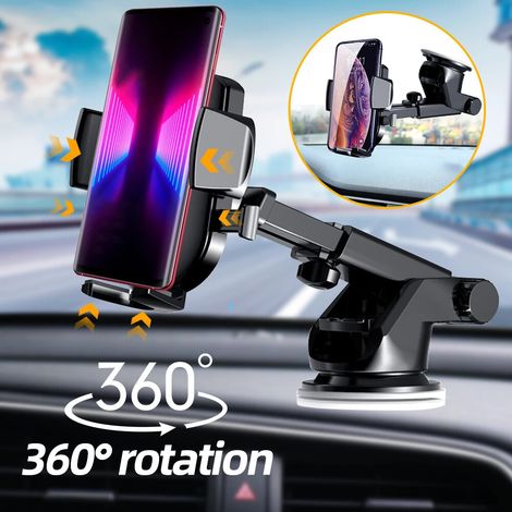 Support universel pour voiture à 360°, fixation pare-brise/tableau de bord, support téléphone/GPS - Ventouse, rouge 1467 (1/4)