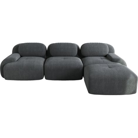 Sofá esquinero modular sin montaje de terciopelo acanalado gris con reposabrazos anchos y espuma 32D (1/5)