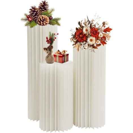 WANLECY Ensemble de 3 supports à fleurs pliables - Colonnes décoratives en papier (60/80/100 cm) (1/5)