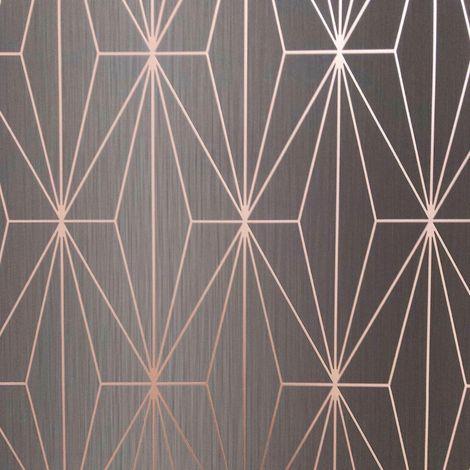 Charcoal Rose Gold Metallic Geometric Wallpaper Triangles Vinyl Muriva Kayla (1/4)