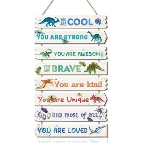 En Bois Dinosaure Chambre D'enfant Tableau Decoration Murale, Cadre Deco avec Message Inspirant, À Accrocher Dans la Chambre, le Salon ou Derrière une Porte (1/5)