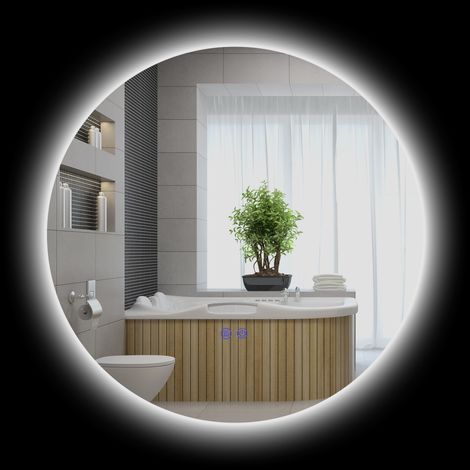 Kleankin – Miroir rond lumineux salle de bain 60 cm – Éclairage LED 3000K à 6500K – Fonction antibuée – Interrupteur tactile – Installation facile