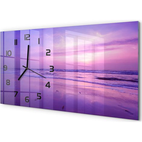 Horloge Murale Horizontale 60x30 cm Verre Trempé Sans Tic-Tac Décoration Salon Mer au coucher du soleil (1/5)