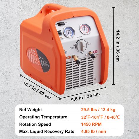 Tragbares 3/4-PS-Kältemittelrückgewinnungsgerät von Mophorn, 220–240 V, 60 Hz, Wechselstrom-Rückgewinnungseinheit mit Hochdruckschutz, HVAC für dampfförmiges flüssiges Kältemittel, Autoklimaanlage