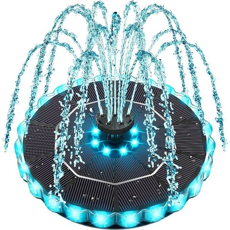 Fontaine solaire de jardin extérieure avec 24 LED de couleur, pompe à eau solaire de 3,5 W et batterie de 1800 mAh fontaine solaire flottante avec 8 buses et 4 ancrages