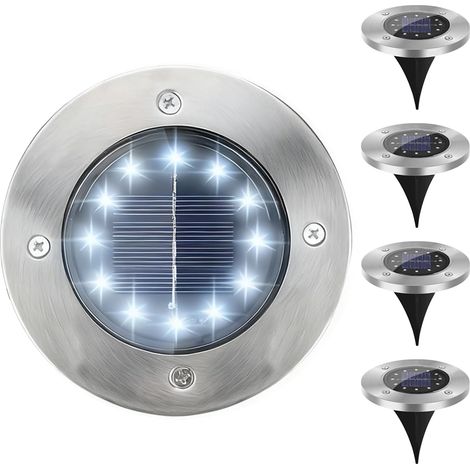 Lumière Solaire Extérieur, 4 Pièces Lampe Solaire Au Sol Jardin 8 LED 6000K Etanche IP65 Spot Solaire Extérieur Encastrables Éclairage pour Chemins Pelouse Terrasse Cour Piscine LED Jardin (1/5)