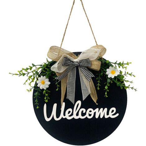 Couronne de décoration suspendue de bienvenue, porte d'entrée, couronne de bonjour, pièces de vacances, ferme rustique (1/5)