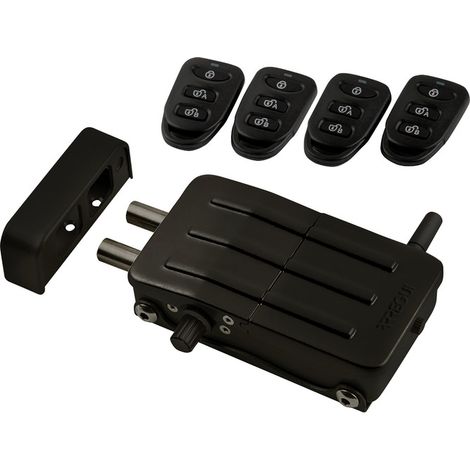 ARREGUI Cerradura de Seguridad Invisible para Puerta con 4 mandos a distancia, Antirrobo, Anti Okupas, Cerradura Electrónica para Puerta, Cerradura Inalámbrica, Cerrojo Interior, Negro CI10N