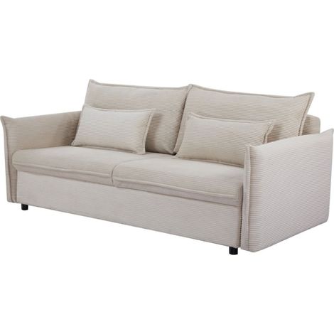Divano dritto CALDERO beige convertibile con contenitore – Divano letto in velluto a coste con spazio di stoccaggio integrato (1/5)