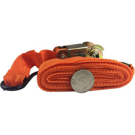 Sangles d'arrimage à cliquet robustes d'environ 38 cm de long et 25 mm d'épaisseur, pour camions, motos, bagages, sacs et arrimage de charges avec boucle métallique (1/5)
