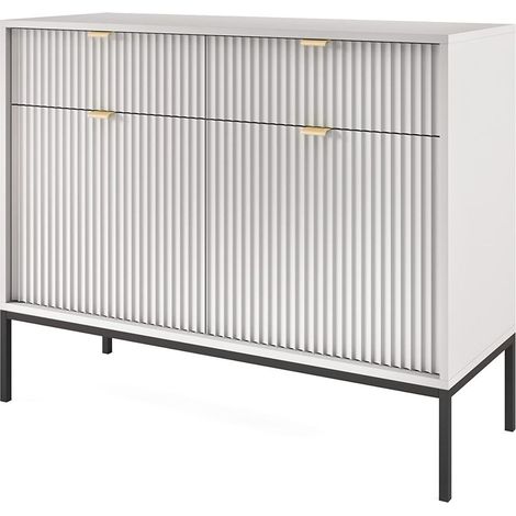 Cassettiera: 2 cassetti, 2 ante, Grigio, Nero, 104 x 83 x 39 cm, maniglie dorate (1/5)