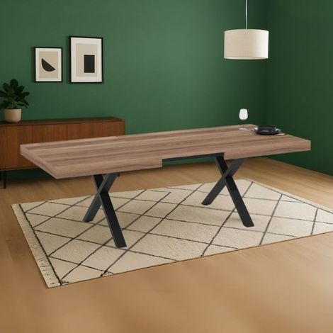 Mesa extensible con tablero MDF roble y patas negras 180x100x76H Inglaterra (1/5)