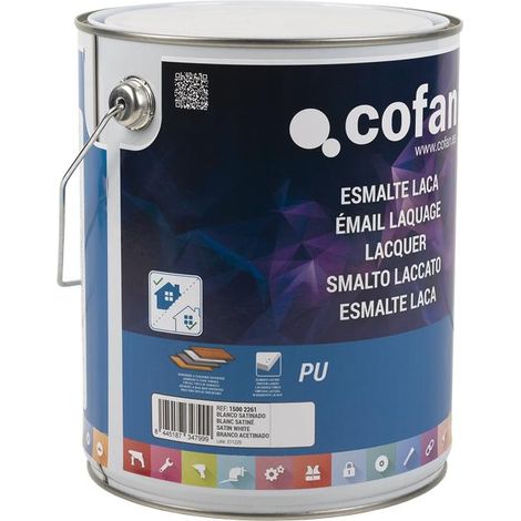 COFAN esmalte laca al agua blanco 4 l satinado , El esmalte de laca al agua está indicado para la protección y decoración de todo tipo de superficies como madera, yeso, escayola, P (1/4)