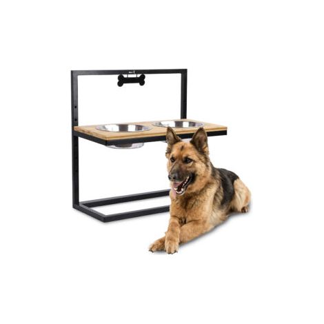 MaxxPet Cuenco Doble - Cuenco para perro - Cuenco elevado - 54x23x53cm - Bambú (1/5)