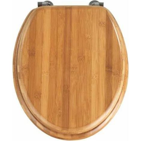 Abattant de WC en bois de bambou avec fixation acier inox - lunette résistante et facile à nettoyer - 34 x 41 cm - marron (1/5)