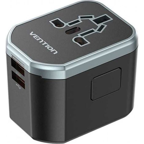 3-Port USB (C + A + A) Universal-Reiseadapter (20 W/18 W/18 W) Schwarz (1/5)