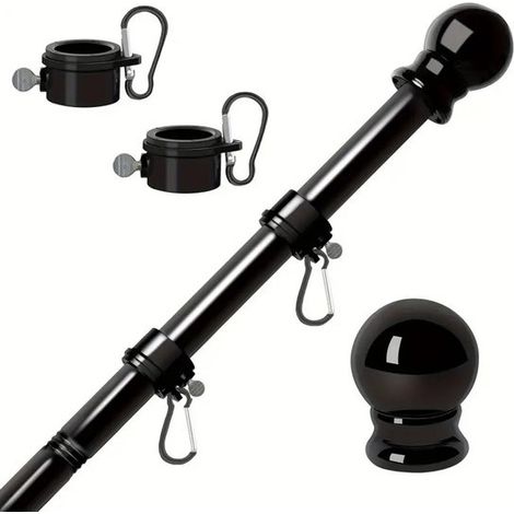 150 cm langes Fahnenmast-Set aus schwarzem Aluminium mit wandmontierbarem Fahnenmast aus Edelstahl und Drehring. (1/5)