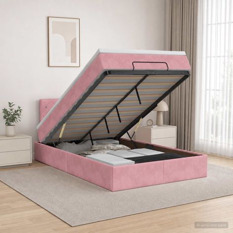 vidaXL Lit coffre avec matelas et LED Rose 120 x 200 cm Velours (1/5)