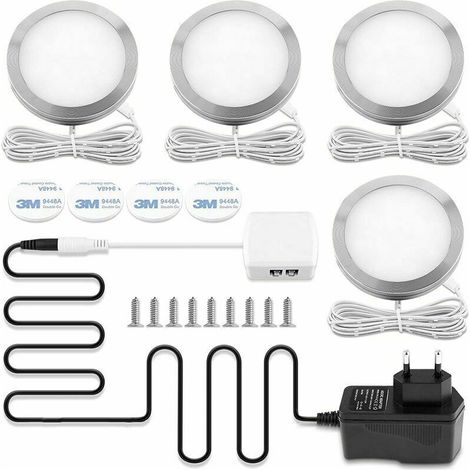Lampe de Placard LED Éclairage, spot LED Intérieur, Rond Ultra slim Blanc Chaud 3000K, pour Salle de Bain, Toilette, Cuisine, Salon, Couloi, Lot de 4 [Classe énergétique A++] (1/5)