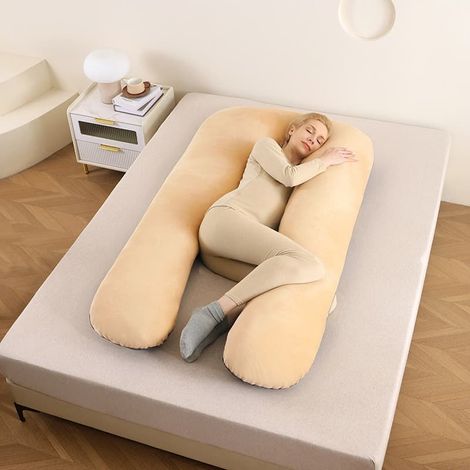 Coussin de grossesse - Coussin de corps / Coussin pour femmes enceintes - 130 x 70 cm Jaune foncé-AquaForge (1/5)