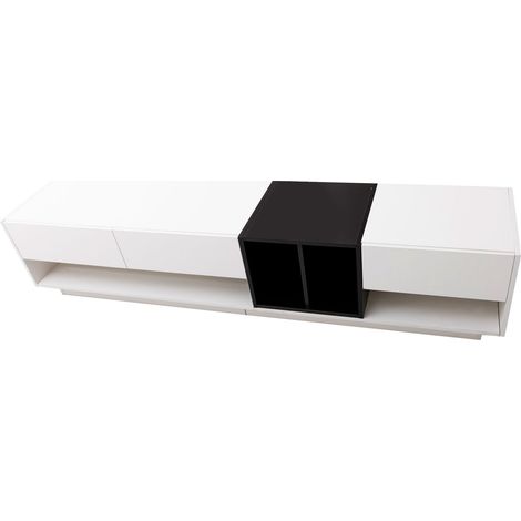 Mobili TV 190x40x42cm, lucido, cassetti, scomparti, vani portaoggetti, moderno, bianco+nero (1/5)