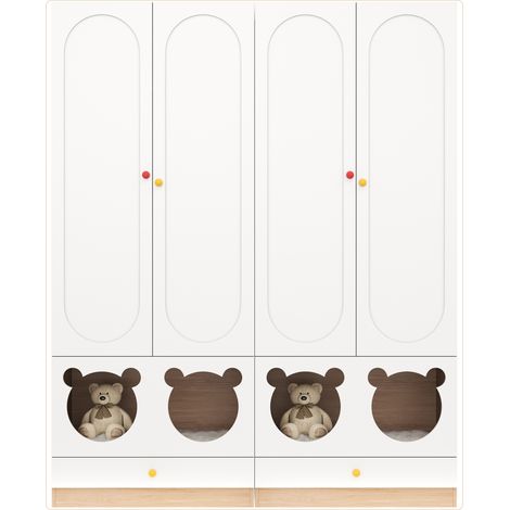 Armario infantil de dos puertas en MDF, 80 x 50 x 200 cm, blanco y madera, HOMVRA (1/5)