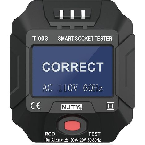 NJTY 90–120 V US-Steckdosenprüfer, intelligenter Steckdosentester mit digitaler LCD-Anzeige, Stromkreis