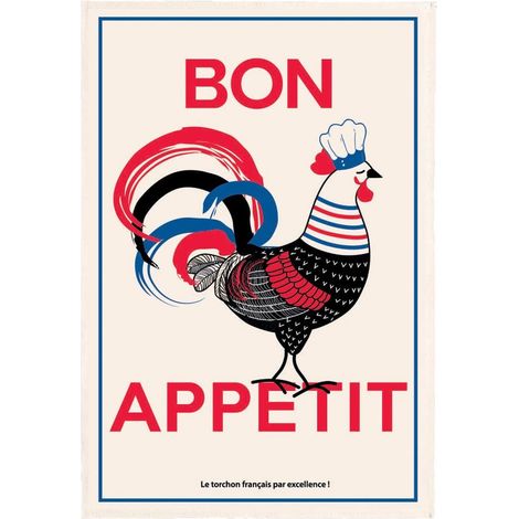 Torchon de cuisine et essuie-mains imprimé Bon Appétit coloris écru beige 48 x 72 cm - PANGIVO