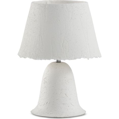 Tischlampe mit Fuß und Schirm aus weißem Pappmaché, handgefertigt (1/2)