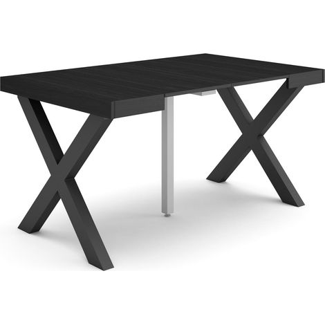 Skraut Home - Mesa Consola extensible, Mesa comedor plegable, 140, Para 6 comensales, Patas madera maciza, Estilo Moderno, Negro (1/5)