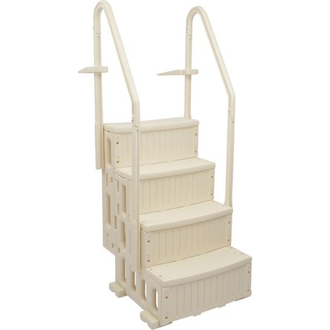 Échelle de Piscine PE avec 4 Marches pour Piscines Intérieur et Extérieur, les hôtels, les spas, Charge 180 kg, avec Double Rampe, Marches Larges Antidérapantes, blanc crème (1/5)