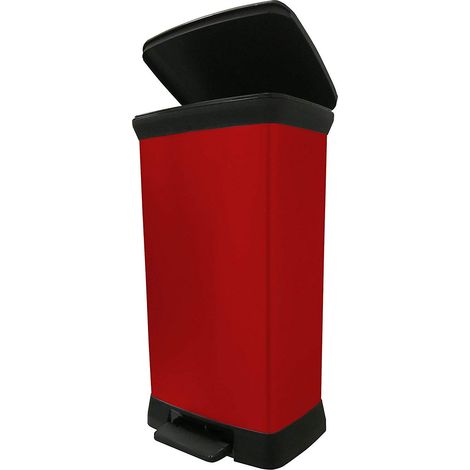 Poubelle à pédale rectangulaire - 50 litres - Aspect Métal Rouge - en matière recyclée - pour Cuisine, Bureau, Salle de Bain - 39 x 29 x 72 cm (1/5)