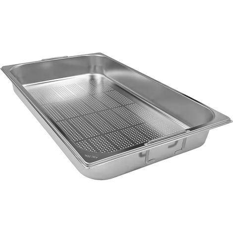 Bac gastronorme perforé GN 1/1 - 65 poignées escamontables en inox REDFOX - GND 1/1-65 U - REDFOX