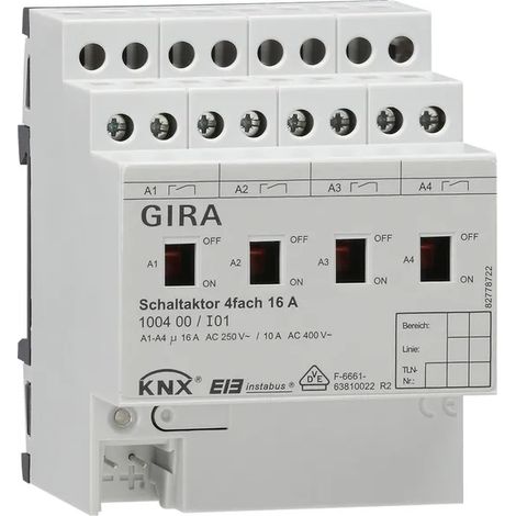 Gira Actuador de conmutación 4f 16 A Manual KNX REG [100400], 1004 00