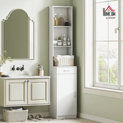 Mueble de baño con 1 cajón 5 compartimentos estantes ajustables 35 x 30.5 x 179 cm blanco (1/5)