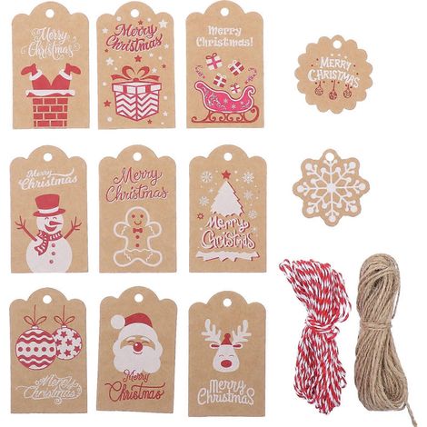 120 étiquettes de Noël imprimées, en papier kraft, pour cadeaux.-7.5X5CM (1/2)